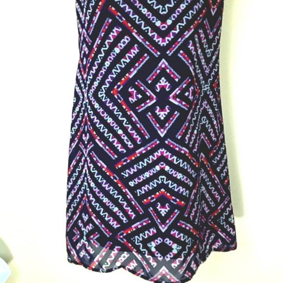 Love fire Sundress sheath lined chiffon navy pink orange purple geometric print - Picture 6 of 10